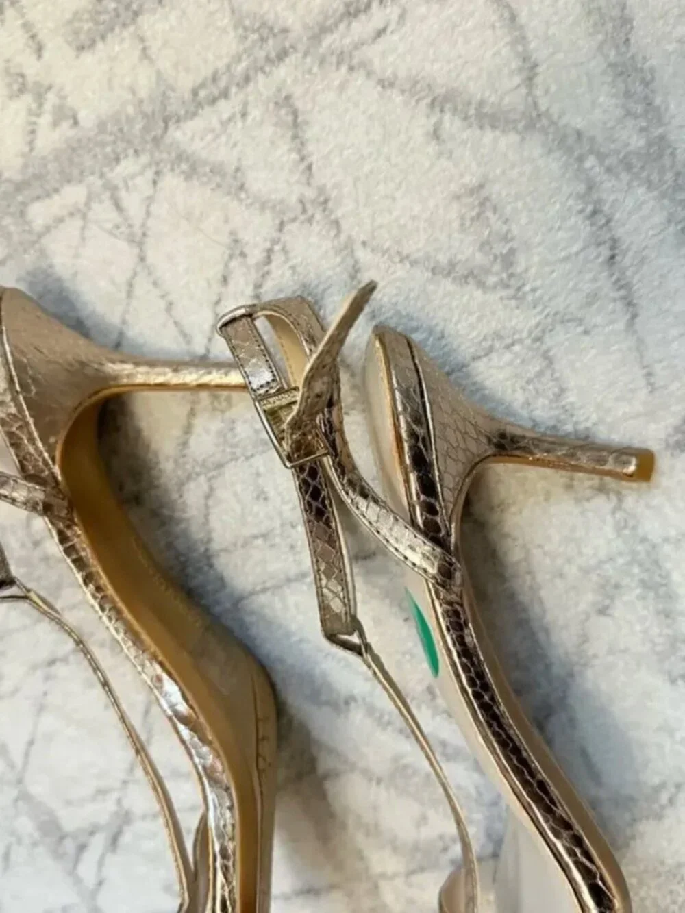 Calvin Klein Gold Snakeskin Heels Glam Ankle Strap Stiletto Sz 8